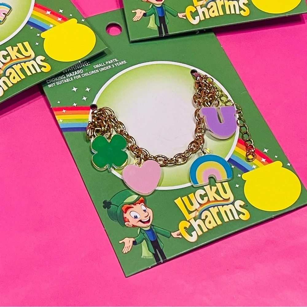 Kids Accessory Set - Lucky Charms Gold Tone Charm Bracelet and Earrings NEW